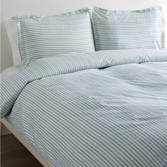 Melange Other - Printed Design Cotton Collection 400 Thread Count Navy Bamboo Strip Duvet Set Qn